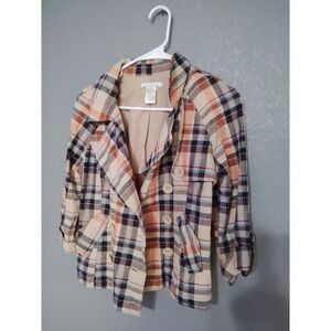 Vintage Y2K Cursive Charlotte Russe Plaid Peacoat Fall Cropped Blazer Women's M